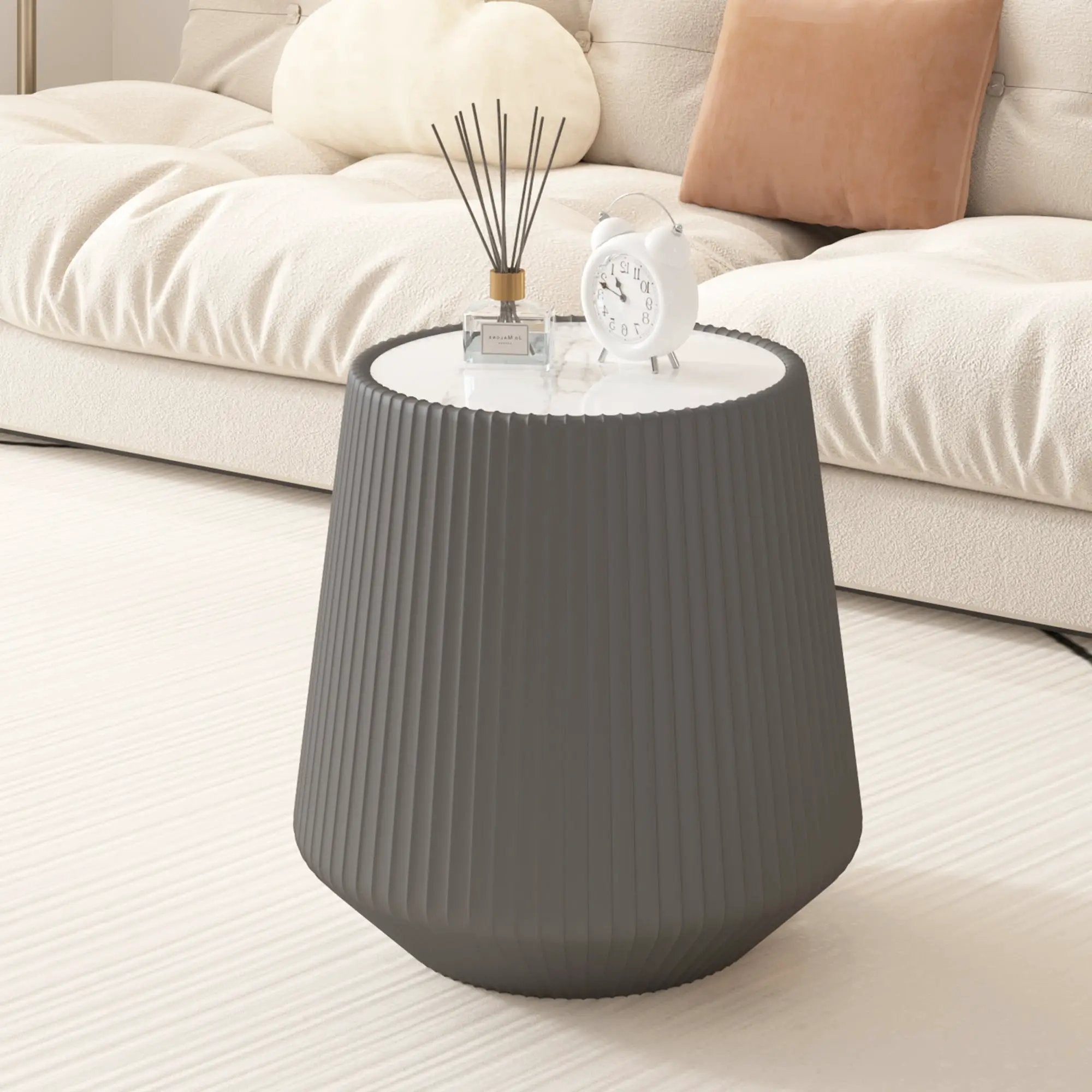 Light Sintered Stone Top Cup Shape Leather Coffee Table by HouseOfZazla