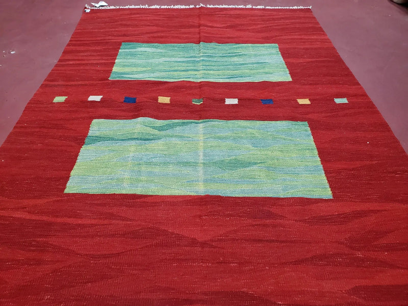 Red Turkish Kilim Rug, 5x7 - 6x8 Rugs, Red and Green Kilim Carpet, Kilim Area Rugs, Flatweave No Pile Rug, New Turkish Rug, Handmade Kilim by Jewel Rugs