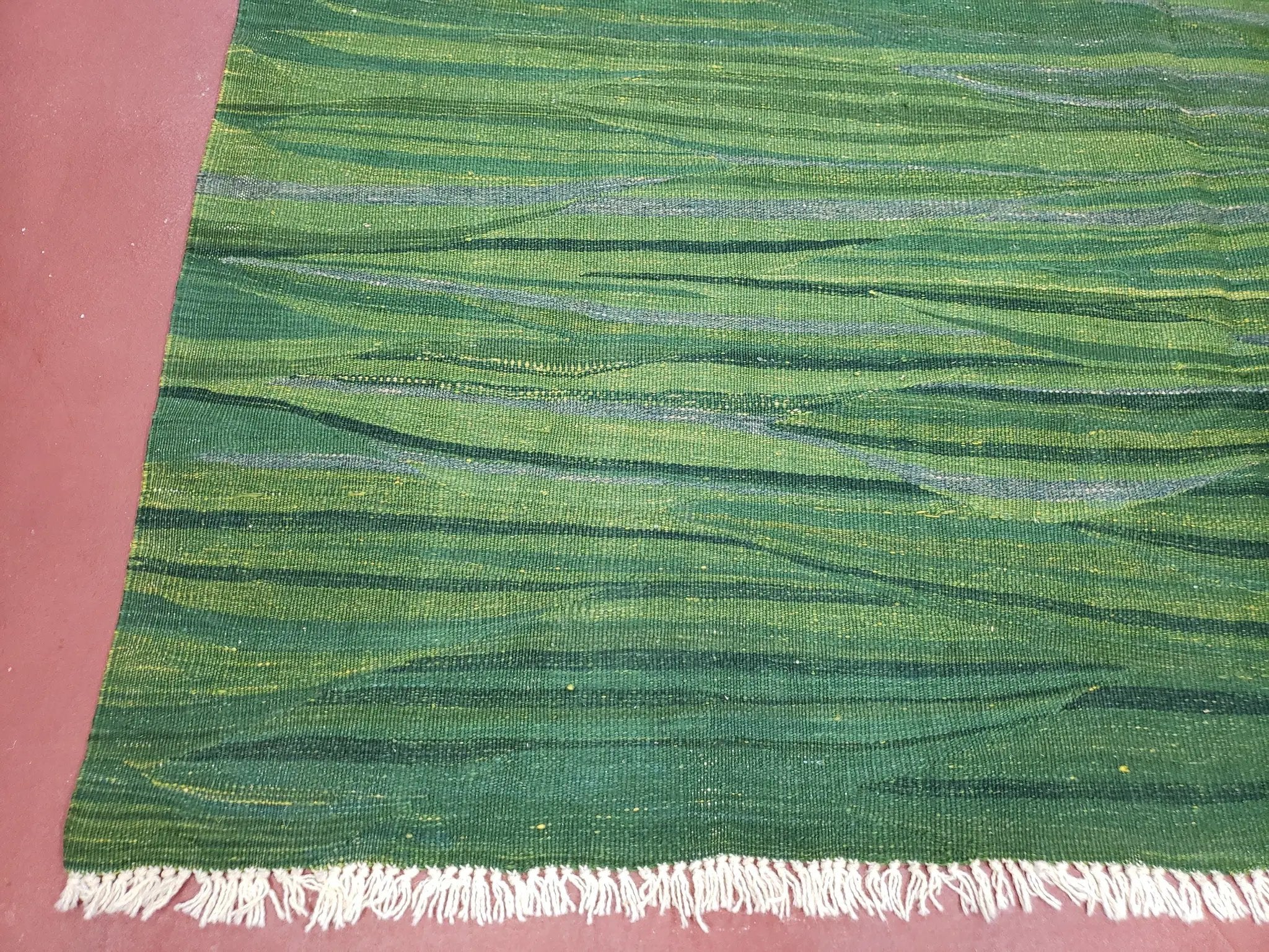 Green Turkish Kilim Rug, 6x9 - 7x10 Rugs, Bird, Handmade New Area Rug, Wool, Bohemian Boho Decor, Hand Woven, Modern Abstract Flat Weave Rug by Jewel Rugs