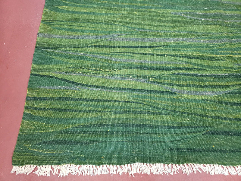 Green Turkish Kilim Rug, 6x9 - 7x10 Rugs, Bird, Handmade New Area Rug, Wool, Bohemian Boho Decor, Hand Woven, Modern Abstract Flat Weave Rug by Jewel Rugs