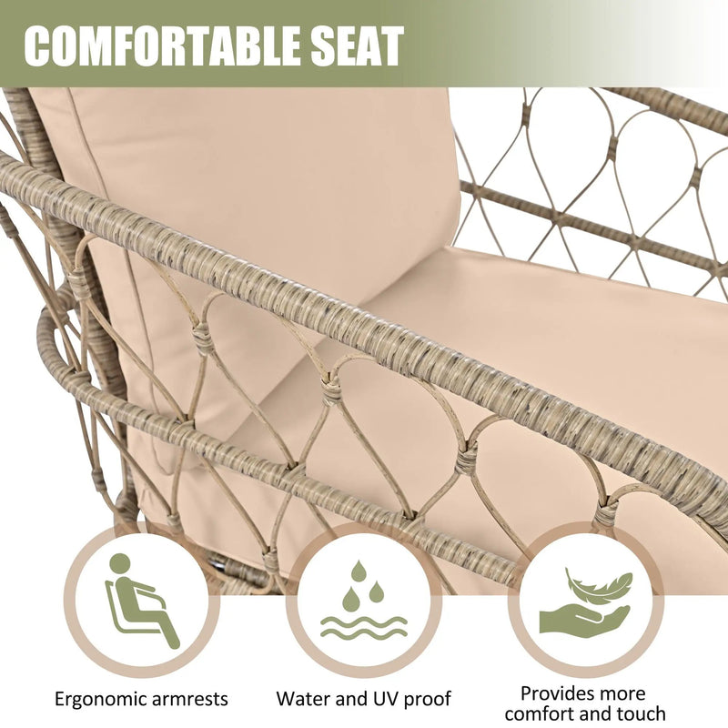 Bohemia-Inspired 4 Person Outdoor Seating Group With Removable Cushions, Conversation Patio Set With Wood Tabletop - Beige by Unique Piece Furniture