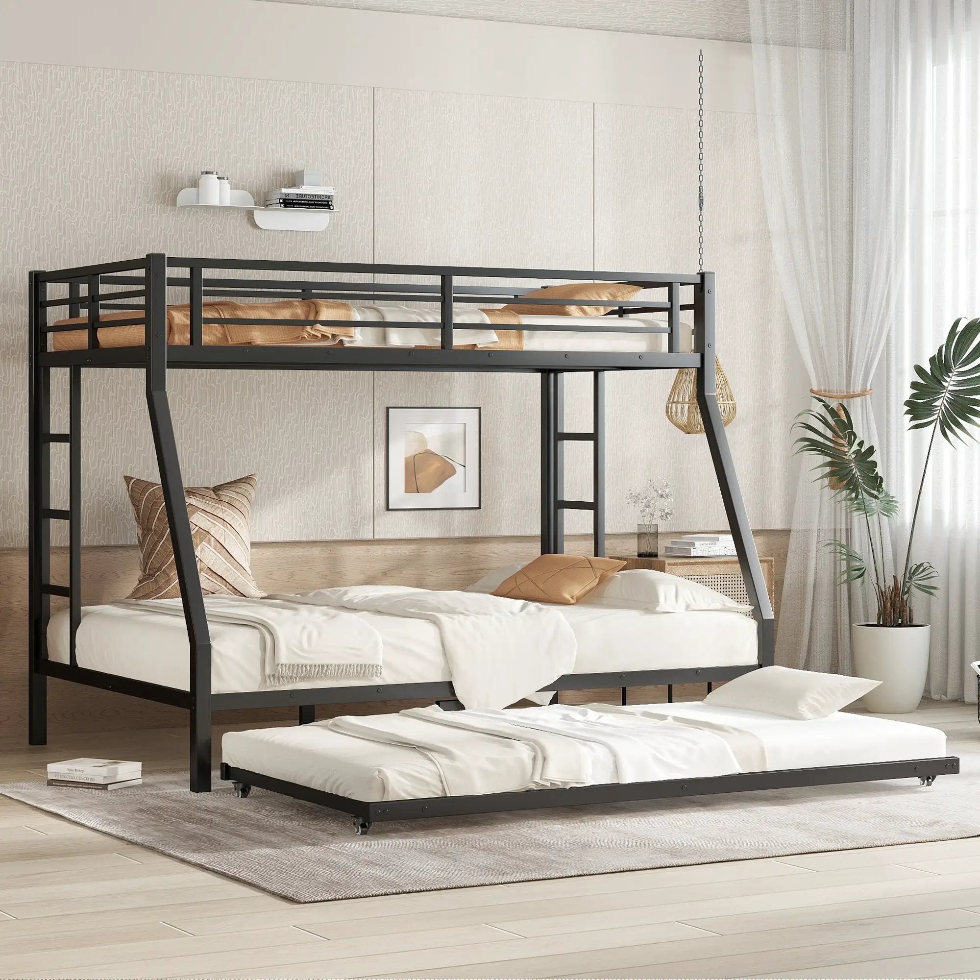 Twin Over Full Metal Bunk Bed with Twin Size Trundle by HouseOfZazla