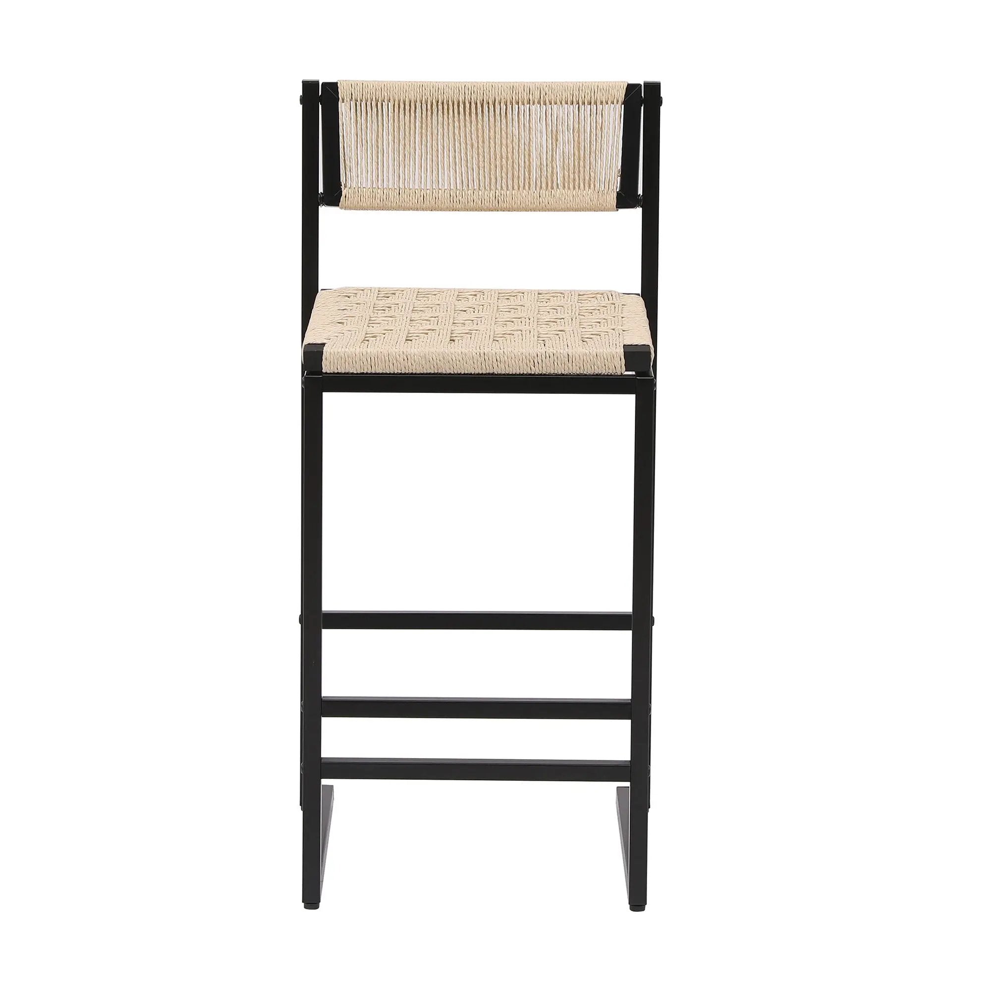 Style B, Woven Bar Stools With Backrest, Paper Rope Weave Dining Chairs For Kitchen Island - Creamy White by HouseOfZazla