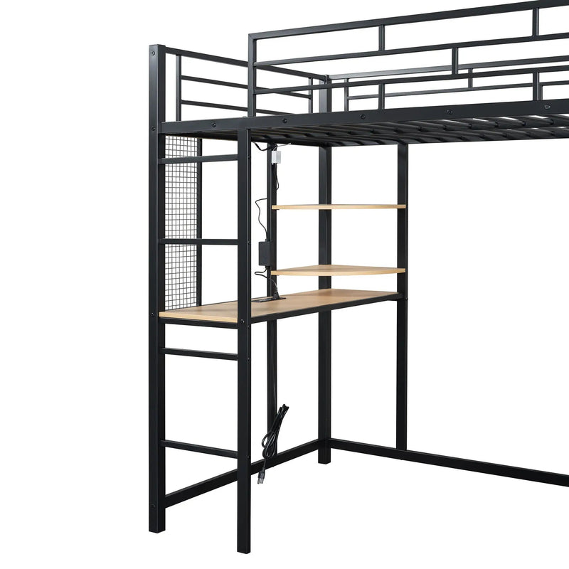 Loft Bed With Desk, Shelves, Power Outlet, LED Light And Wardrobe by HouseOfZazla