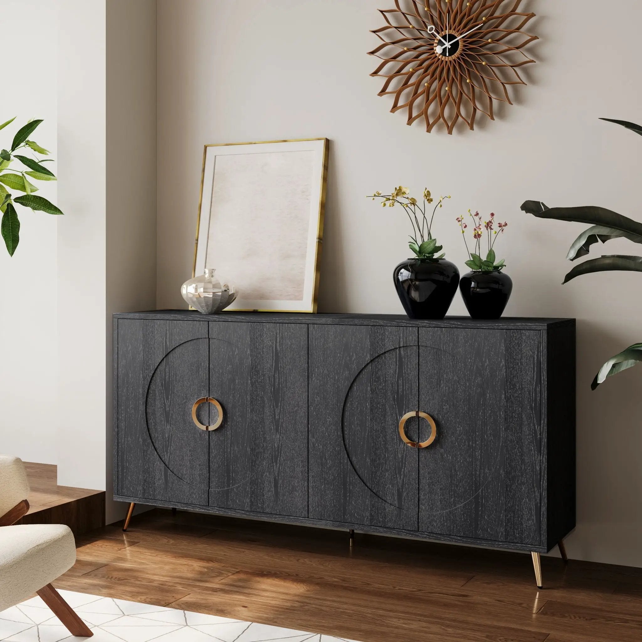 Modern Lacquered 4 Door Wooden Cabinet Sideboard Buffet Server Cabinet Storage Cabinet, For Living Room, Entryway, Hallway, Office, Kitchen And Dining Room by Unique Piece Furniture