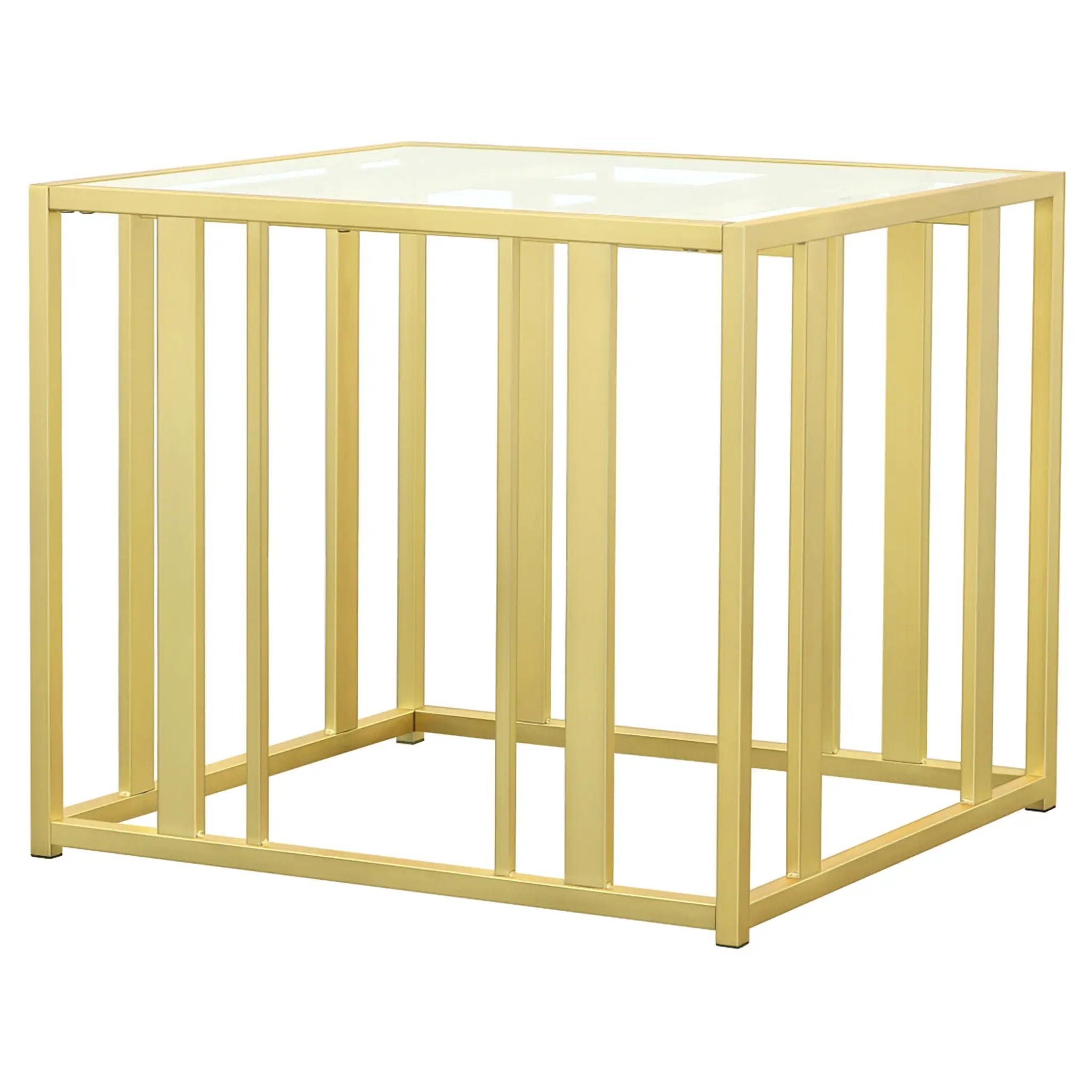 Adri Rectangular Glass Top Side End Table Matte Brass by Unique Piece Furniture