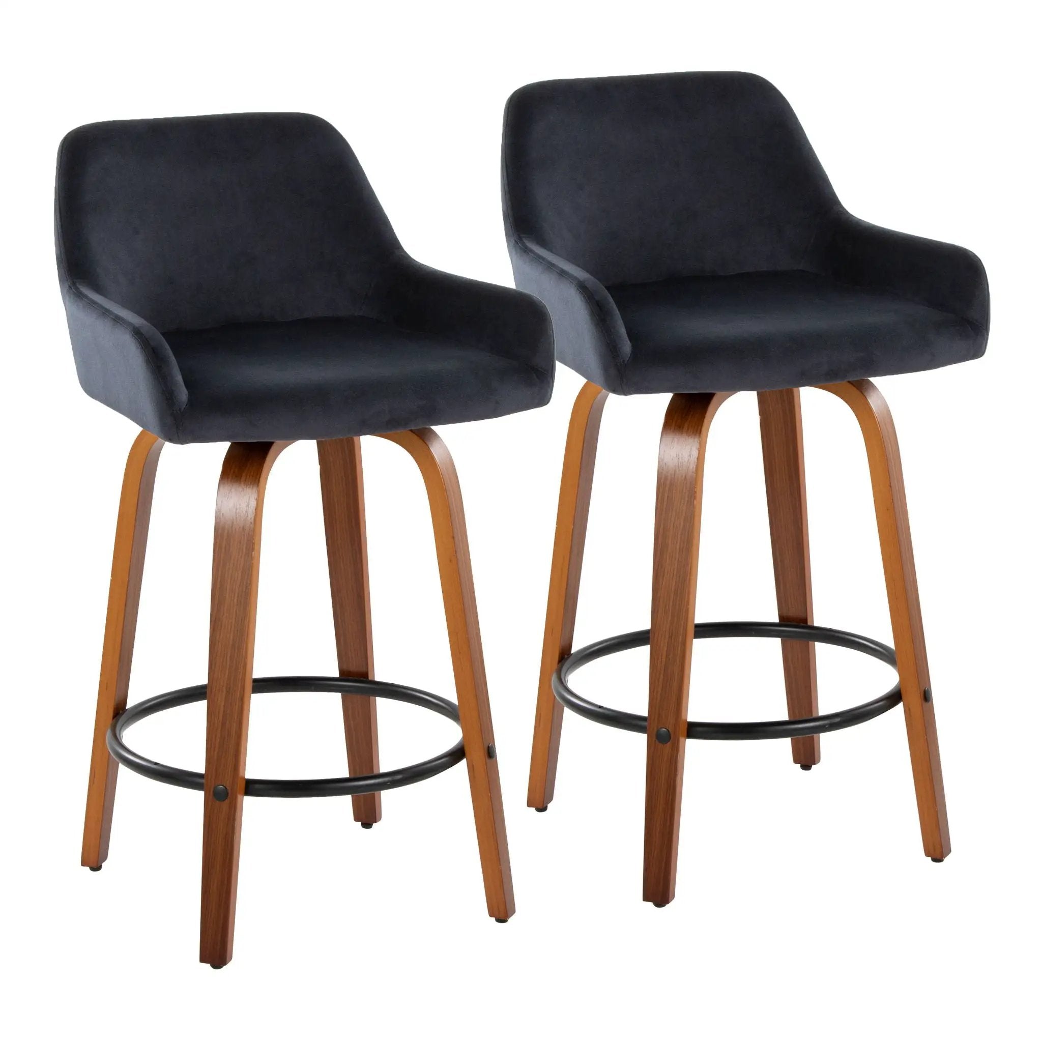 Daniella - Contemporary Fixed Height Counter Stool With Swivel With Round Footrest (Set of 2) by HouseOfZazla