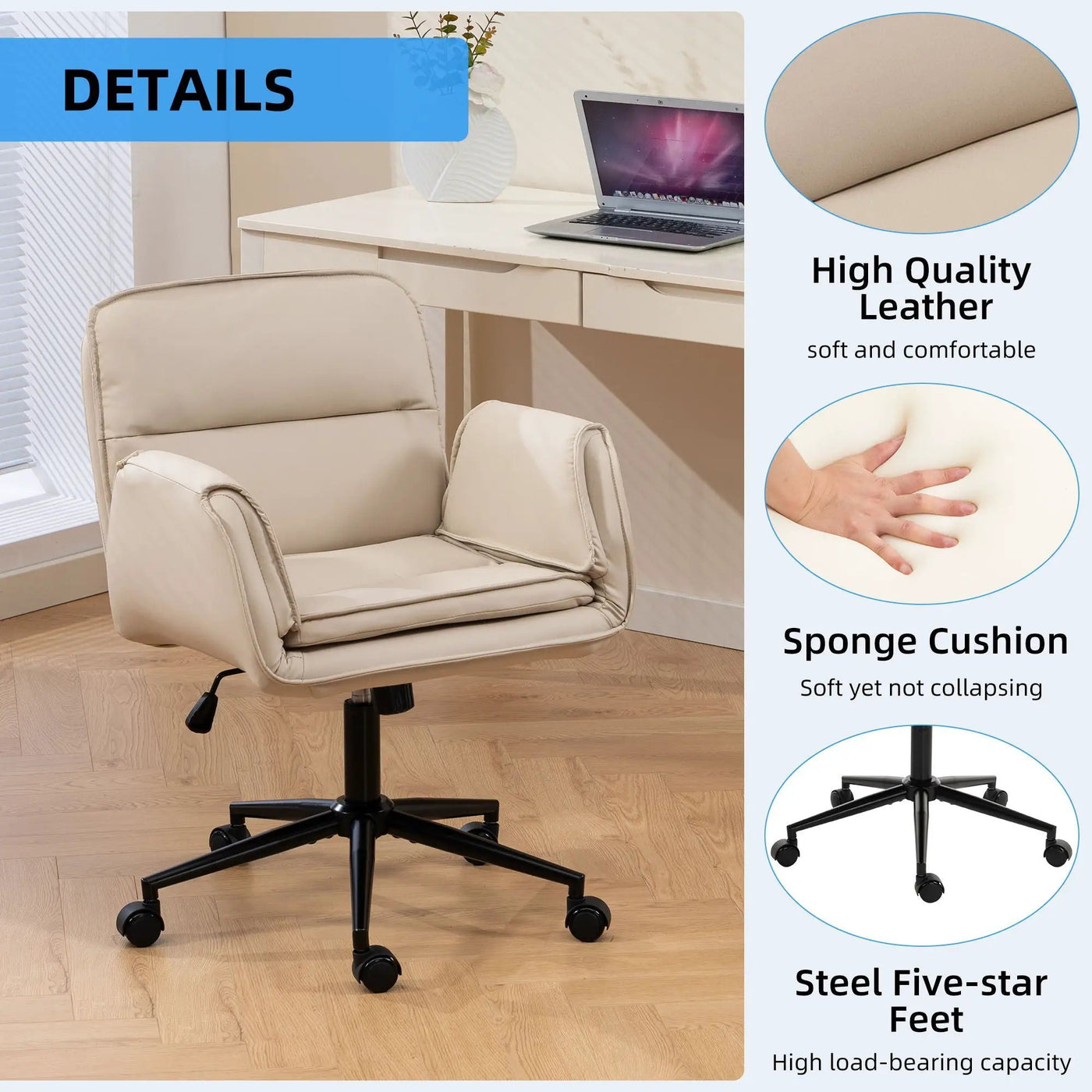Criss Cross Swivel Desk Chair With Adjustable Armrests & Wheels For Home Office by HouseOfZazla