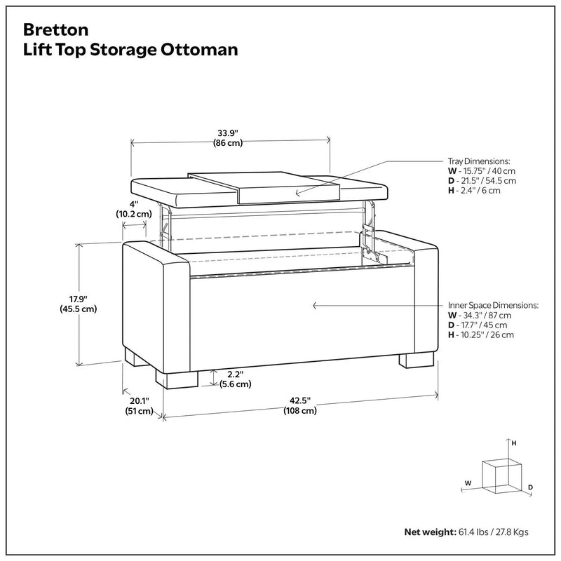 Bretton - Lift Top Storage Ottoman - Deep Umber Brown by Unique Piece Furniture