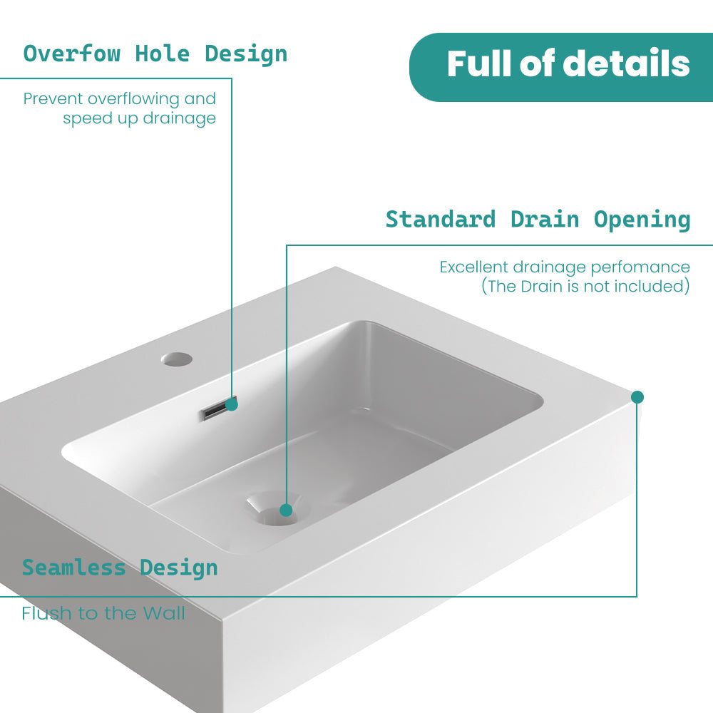 Glossy White Integrated Solid Surface Basin Without Drain & Faucet by HouseOfZazla