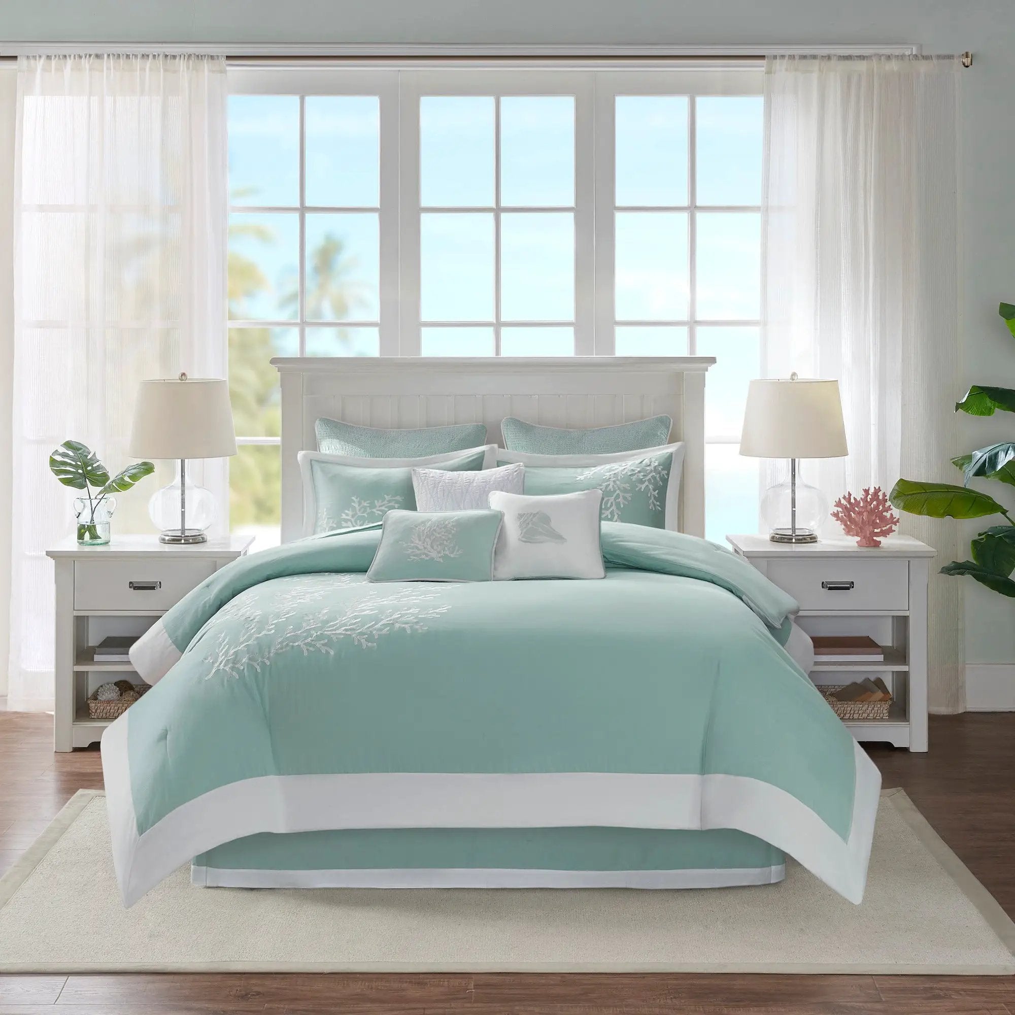 Oversized Cotton Jacquard Comforter Set Aqua Cal King by HouseOfZazla
