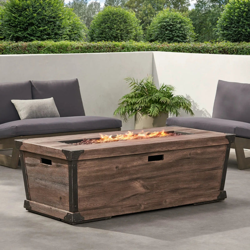 Outdoor Patio Rectangle Gas Burning Fire Pit - Wood Pattern by HouseOfZazla