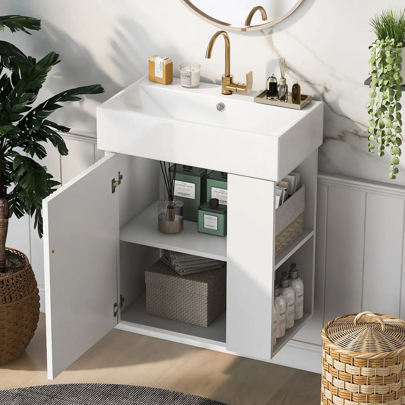 Modern Floating Bathroom Vanity With Ceramic Basin Perfect For Small Bathrooms by HouseOfZazla