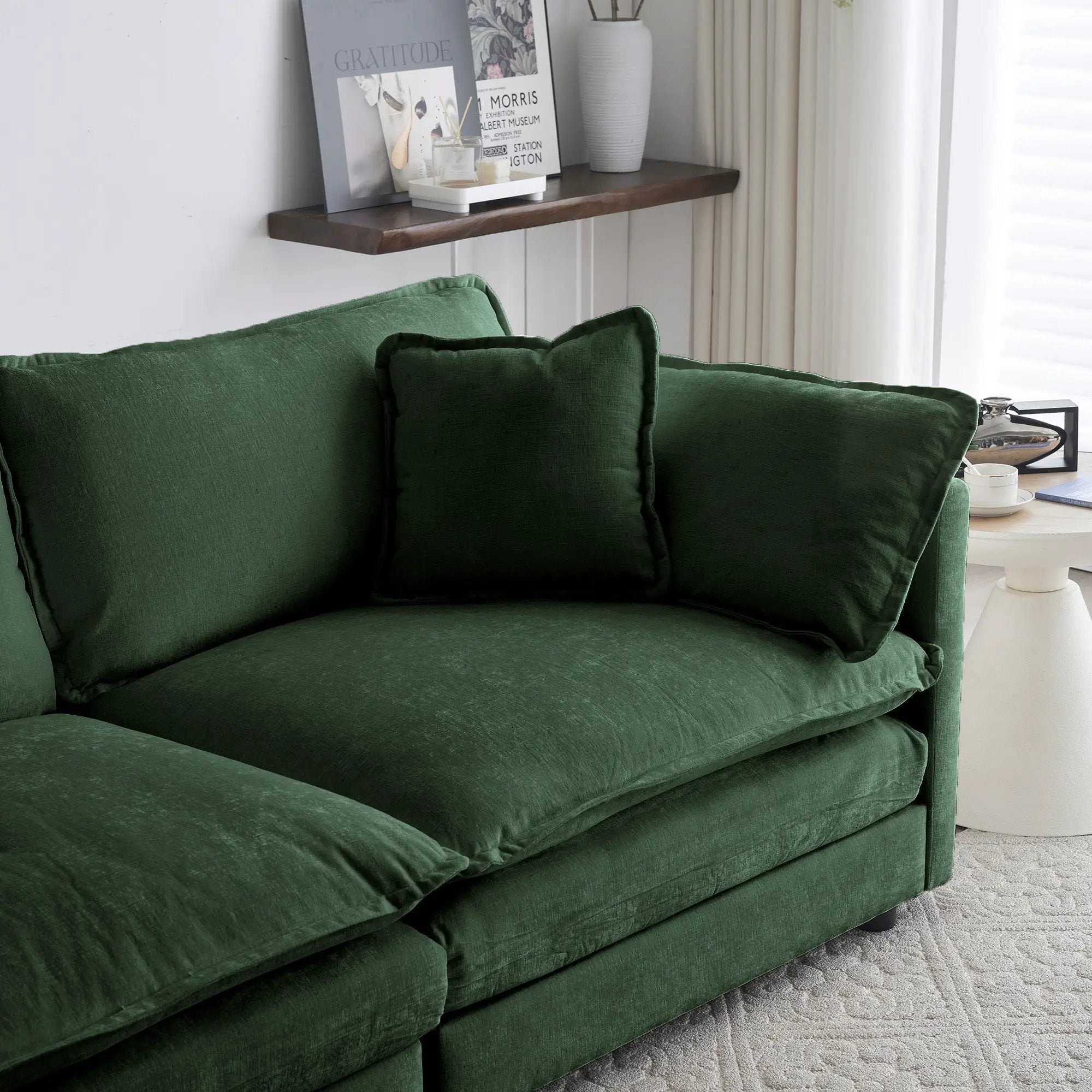 Mid-Century Modern 3-Seater Sofa with Green Chenille Upholstery by HouseOfZazla