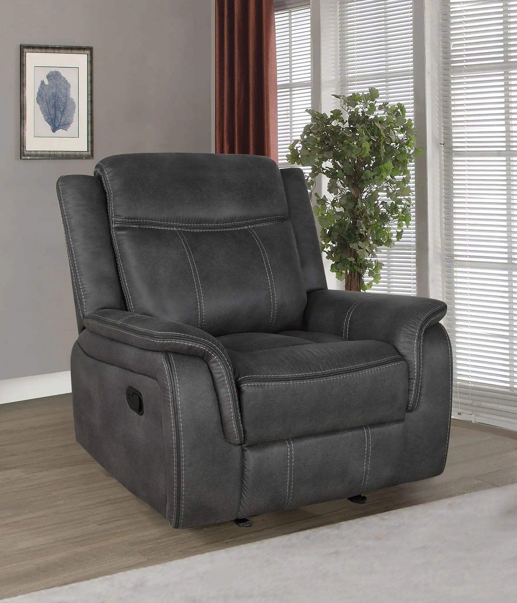 Lawrence Upholstered Padded Arm Glider Recliner Charcoal by Unique Piece Furniture