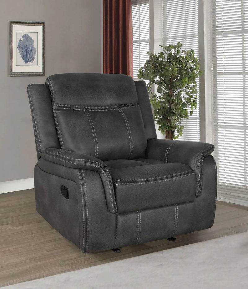 Lawrence Upholstered Padded Arm Glider Recliner Charcoal by Unique Piece Furniture