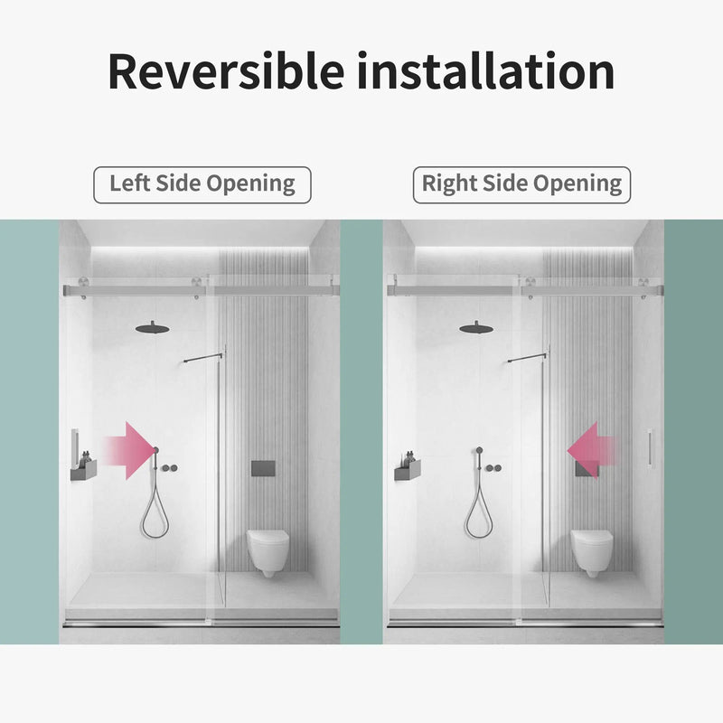 Frameless Single Sliding Soft Close Shower Doors, 3 / 8" Tempered Glass Reversible Installatio
