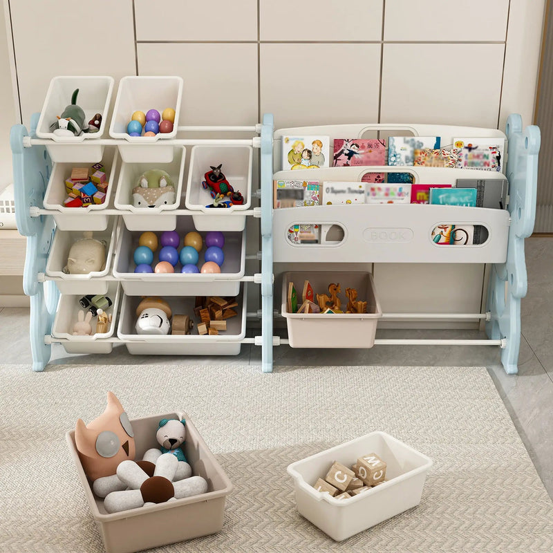 Kids Toy Storage Organizer With 2 Tier Bookshelf, Toy Storage With 12 Bins by Unique Piece Furniture