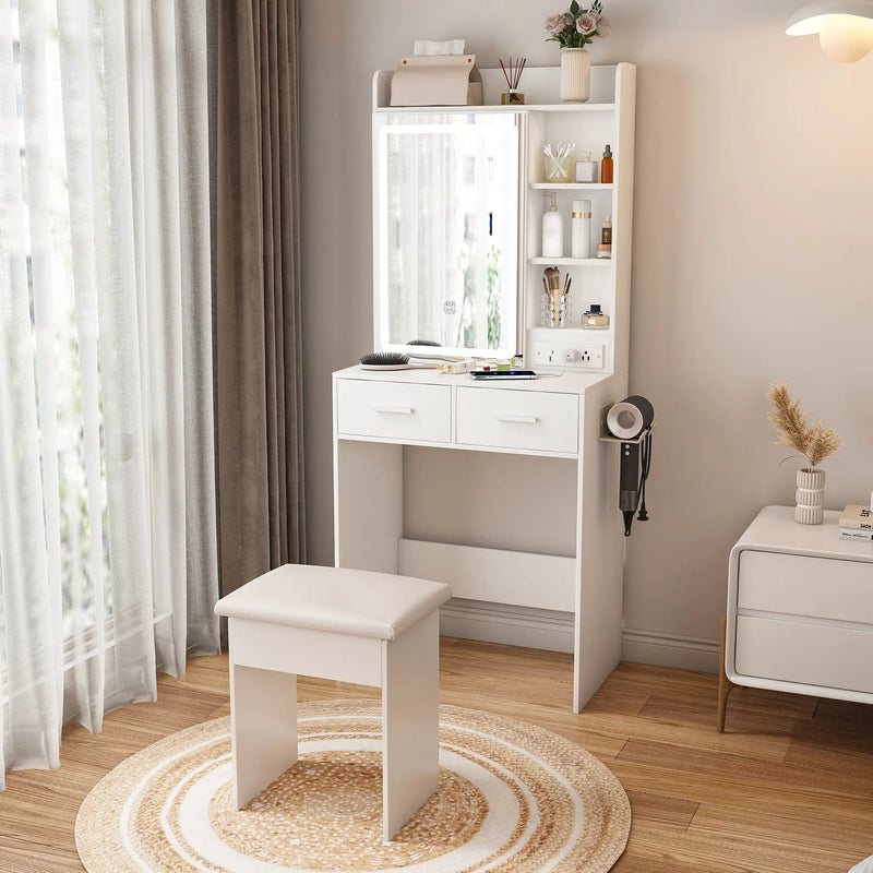 Small Makeup Vanity Desk with Mirror & LED Lights by HouseOfZazla