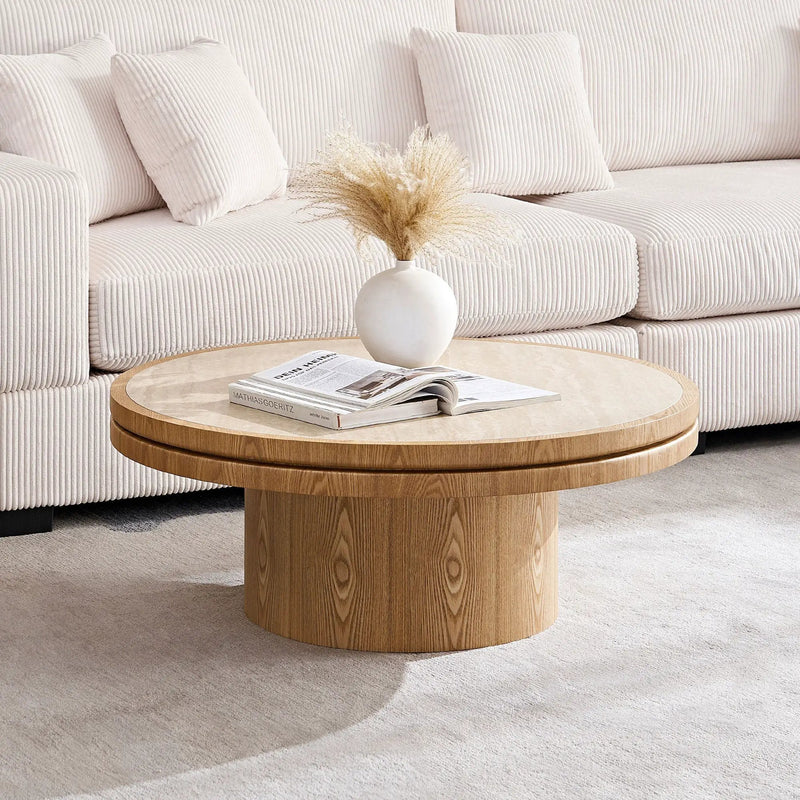 35.43 Inch Round Coffee Table with Sintered Stone Top by HouseOfZazla