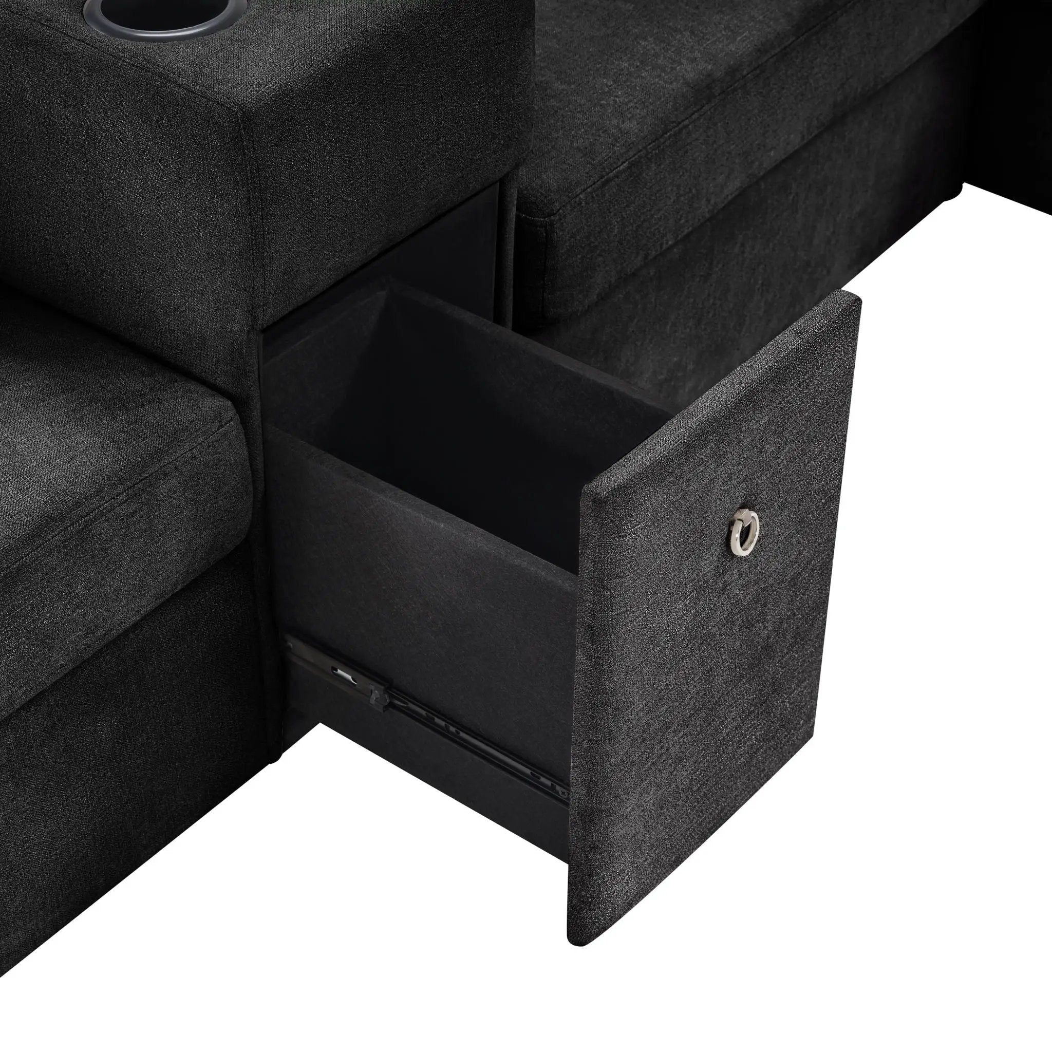 Modular 5 Seat U-Shape Sectional Sofa With Chaise Lounge, Built In Cup Holders And Storage Drawer by HouseOfZazla
