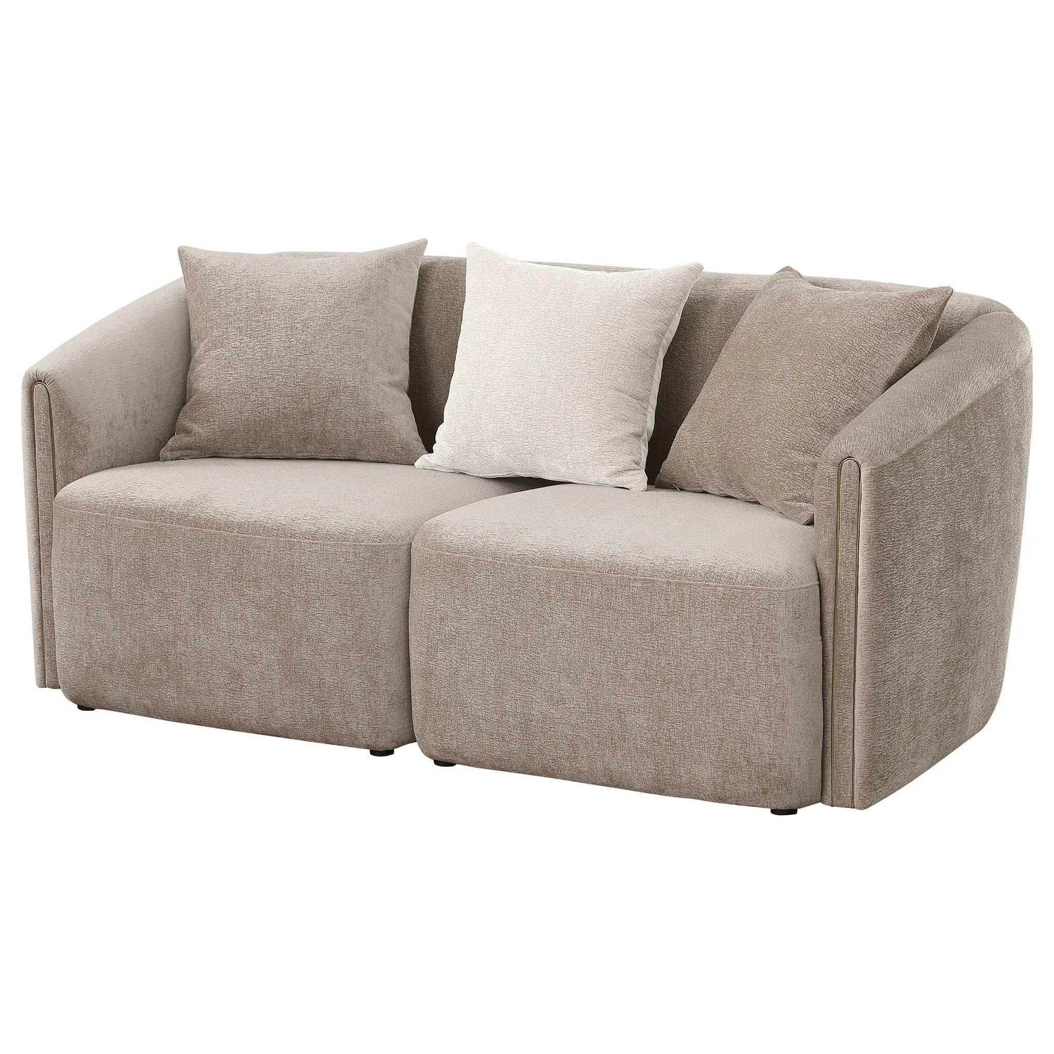 Silvana - Upholstered Rolled Loveseat With Curved Back And Foam Cushions - Beige by HouseOfZazla
