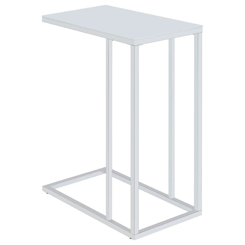 Stella White Glass Top C-Shaped Sofa Side Table Chrome by Unique Piece Furniture