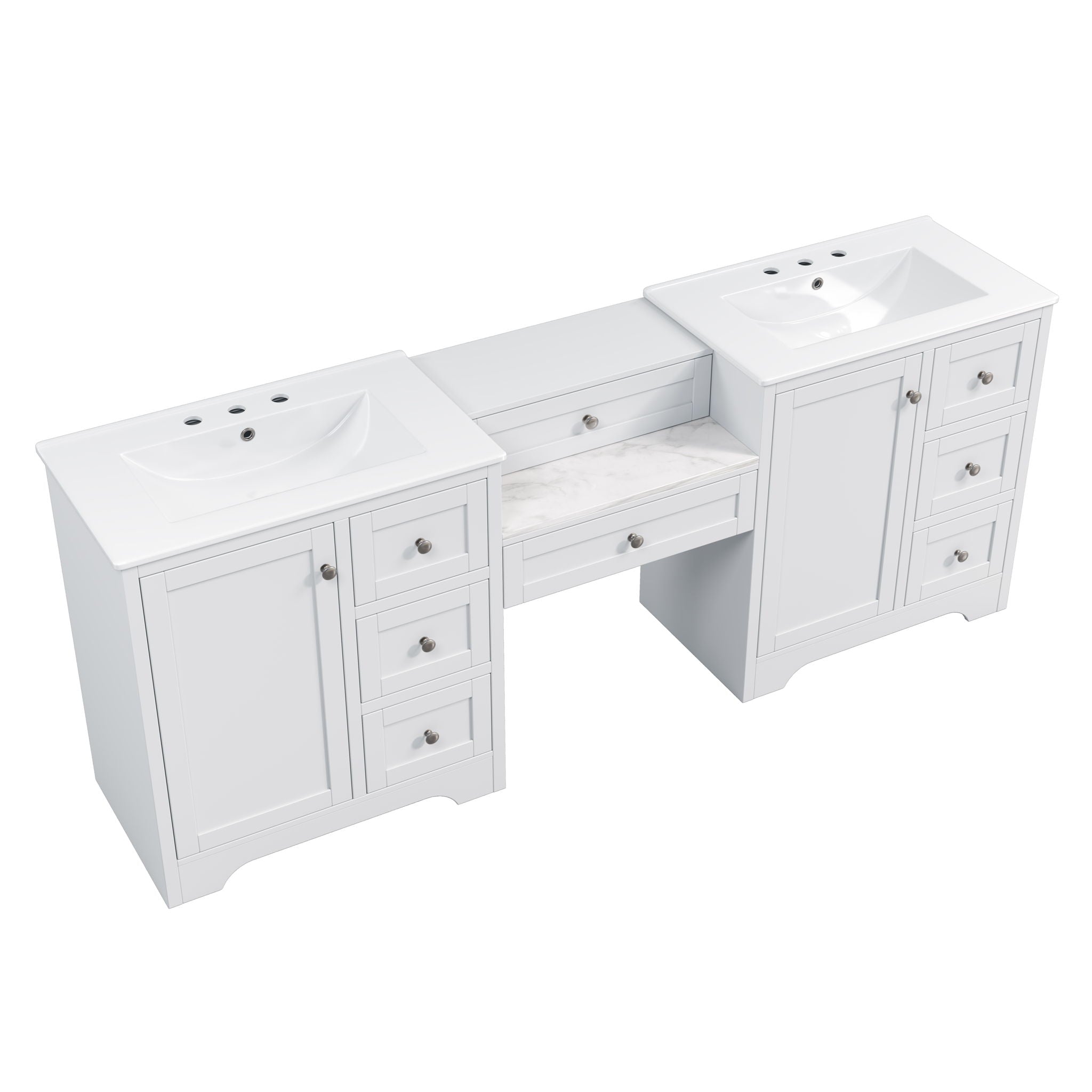 Double Sink Bathroom Vanity With Countertop, 2 Ceramic Sinks, 6 Drawers by HouseOfZazla