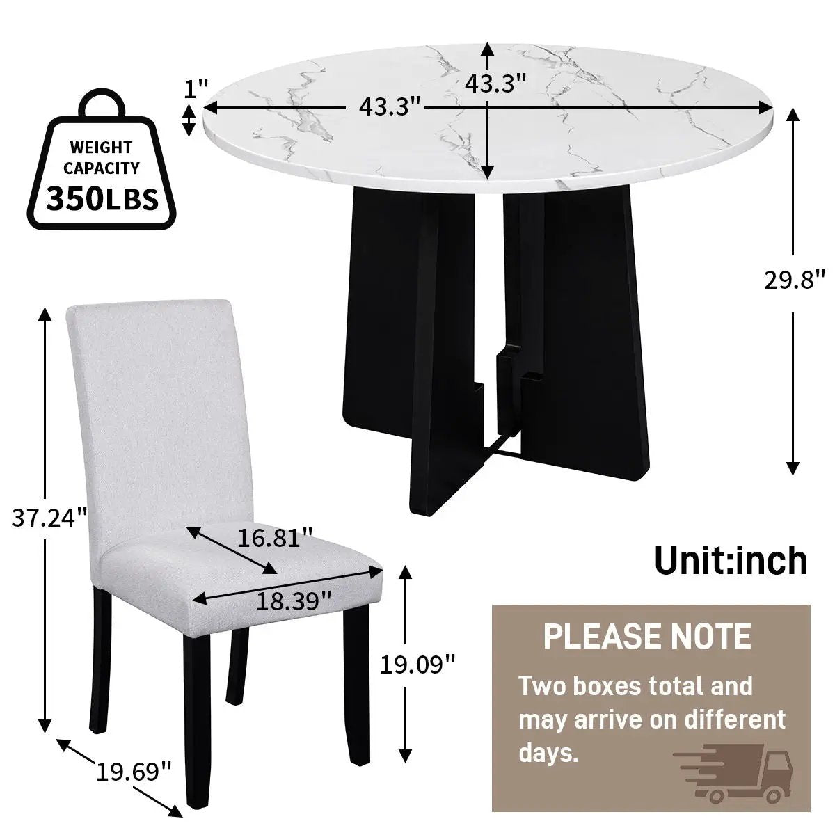 5 Piece Round Dining Table Set, Modern Dining Table And 4 Upholstered Chairs For Dining Room by Unique Piece Furniture