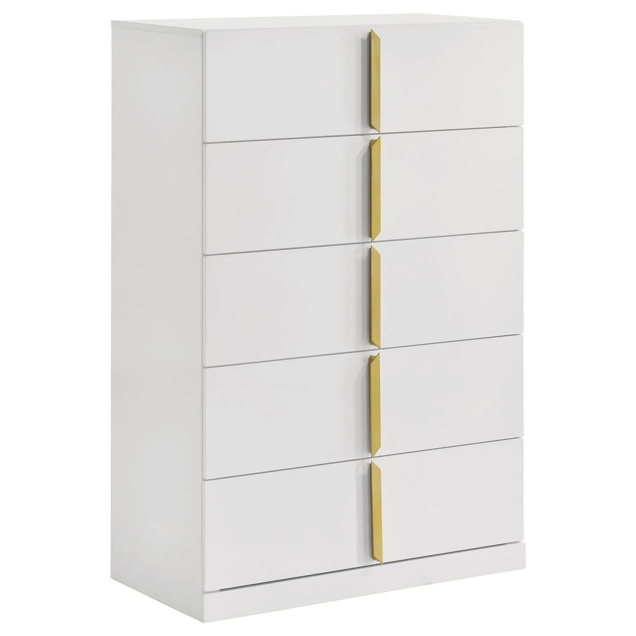 Ines 5-drawer Bedroom Chest of Drawers White High Gloss by Unique Piece Furniture