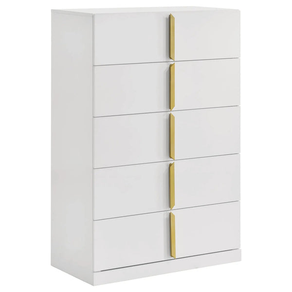 Ines 5-drawer Bedroom Chest of Drawers White High Gloss