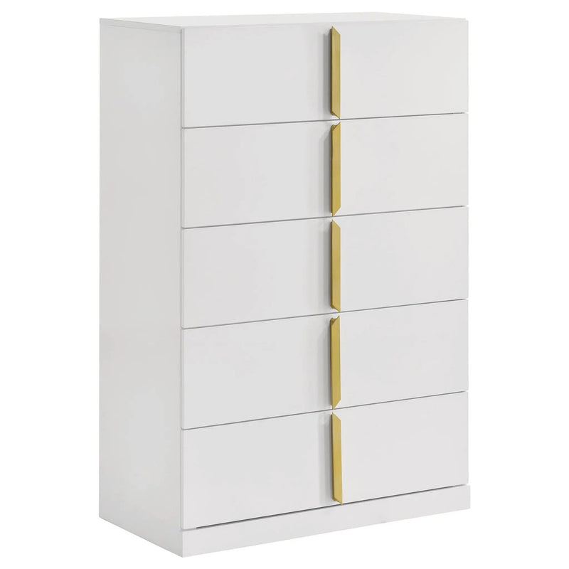 Ines 5-drawer Bedroom Chest of Drawers White High Gloss by Unique Piece Furniture