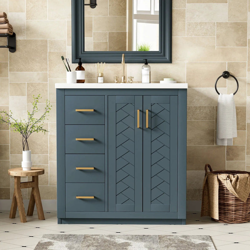 Ceramic Sink Combo, Freestanding Vanity Set With 3 Drawers & Soft Closing Doors by Unique Piece Furniture