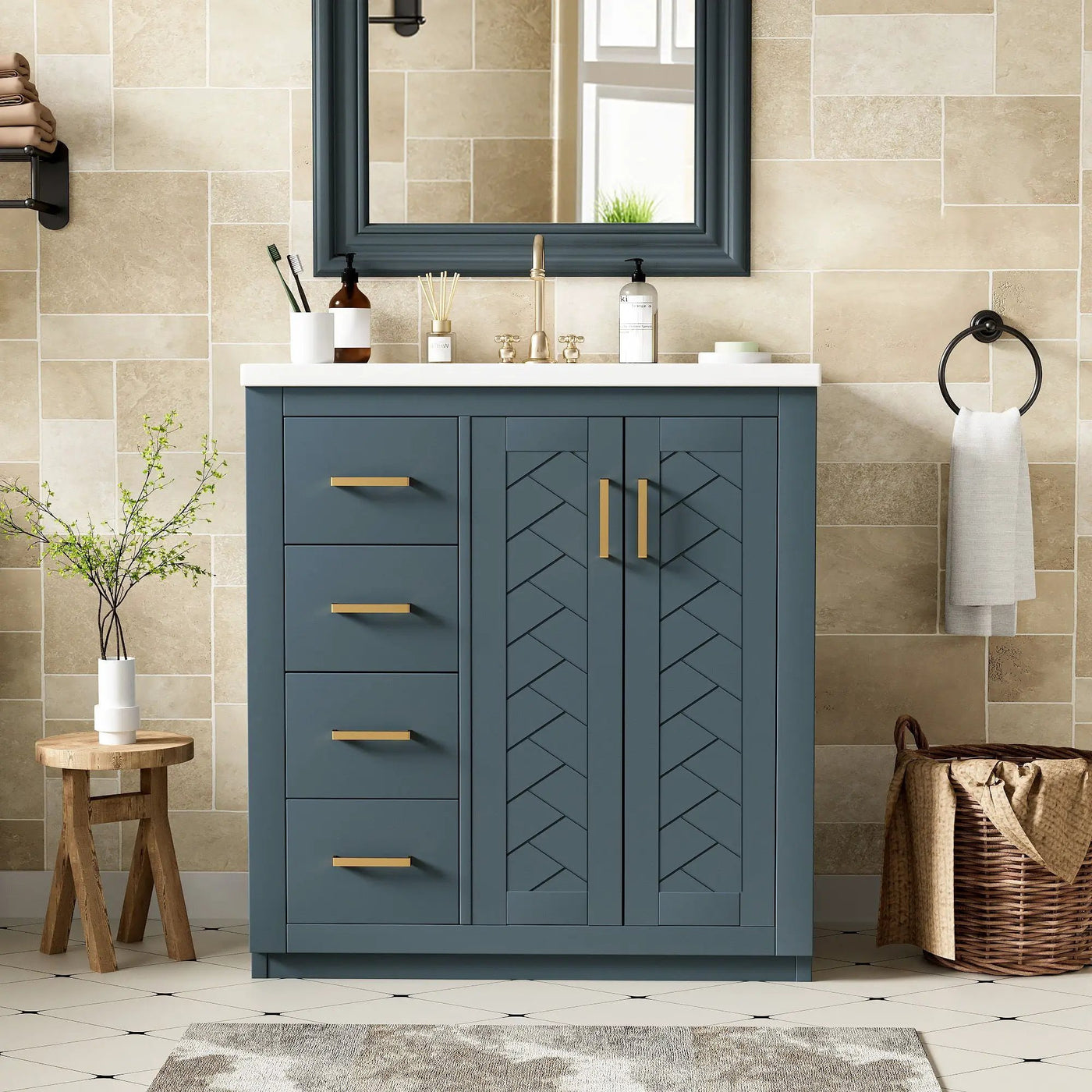 Ceramic Sink Combo, Freestanding Vanity Set With 3 Drawers & Soft Closing Doors by Unique Piece Furniture