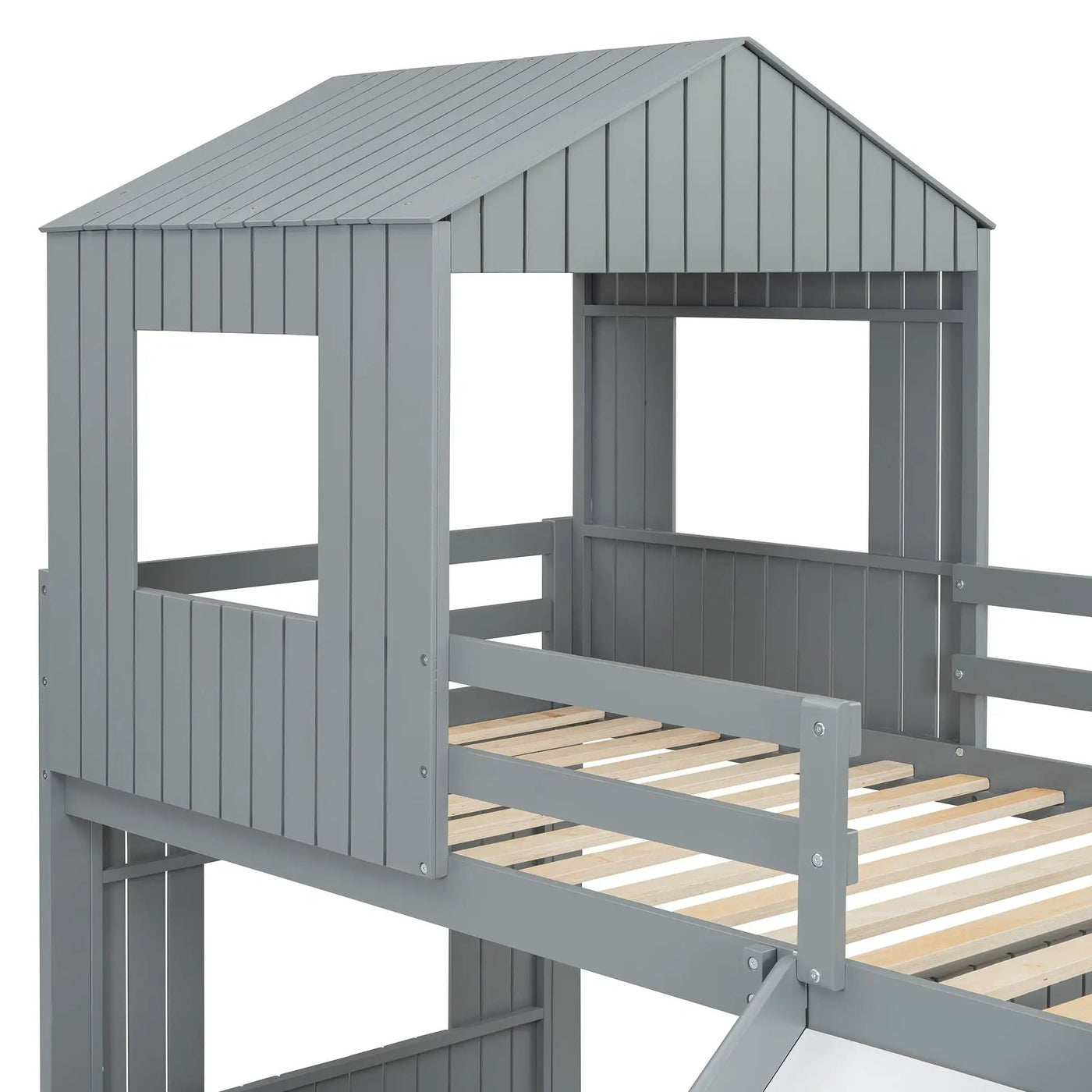 Loft Bunk Bed With Playhouse, Farmhouse, Ladder, Slide And Guardrails by HouseOfZazla
