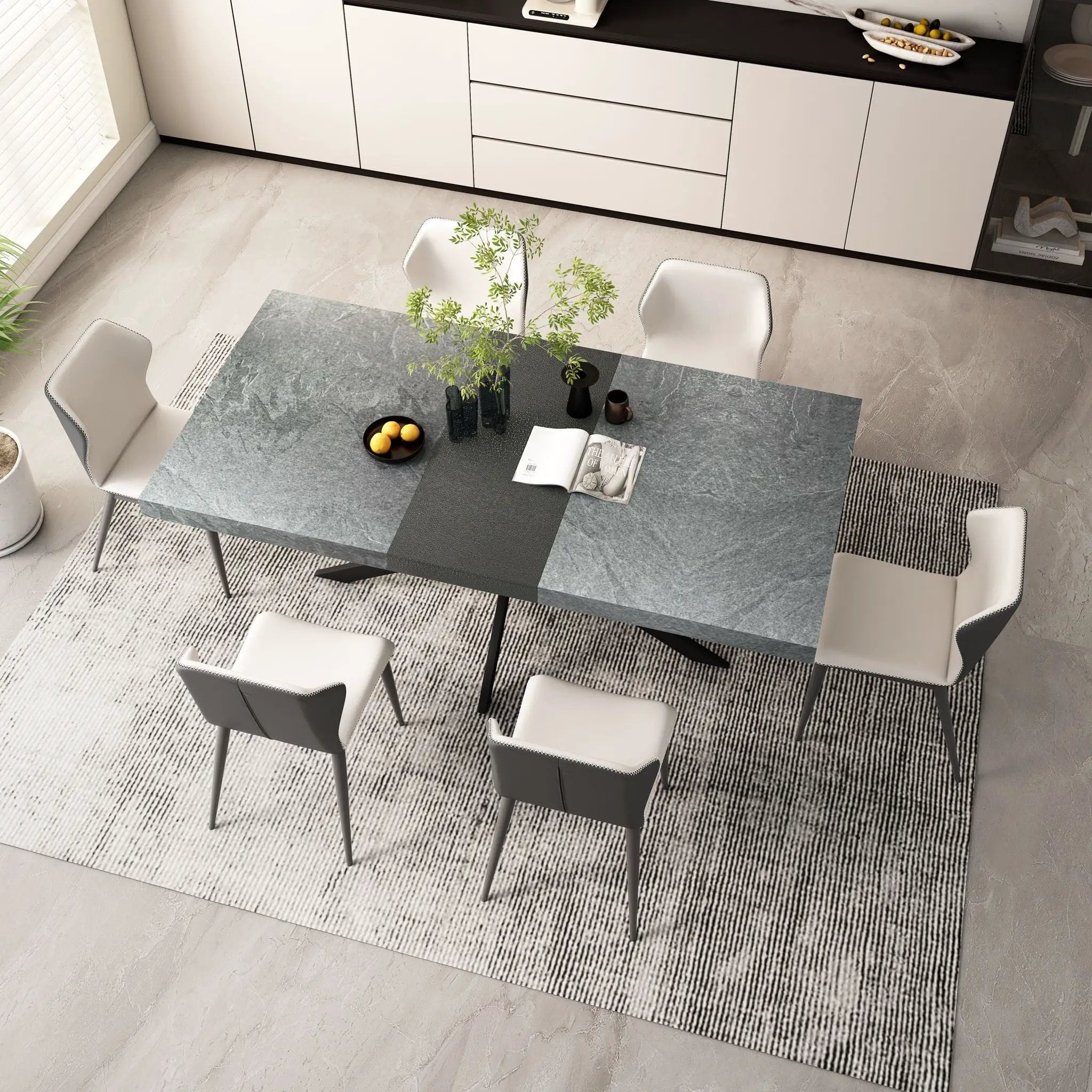 Retro Rectangular Stretch Dining Table With Embossed Center Plate by HouseOfZazla