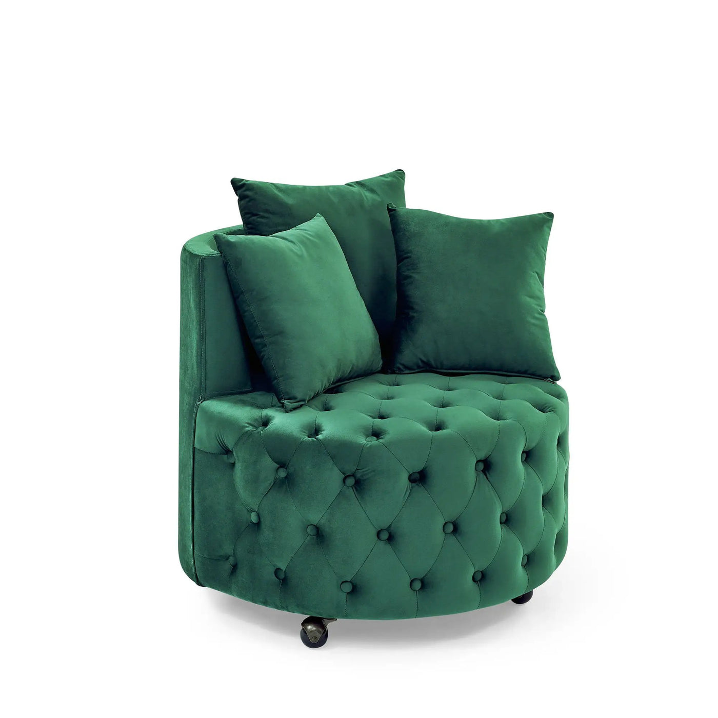 Modern Upholstered Swivel Chair With Button Tufted Design And Movable Wheels by Unique Piece Furniture