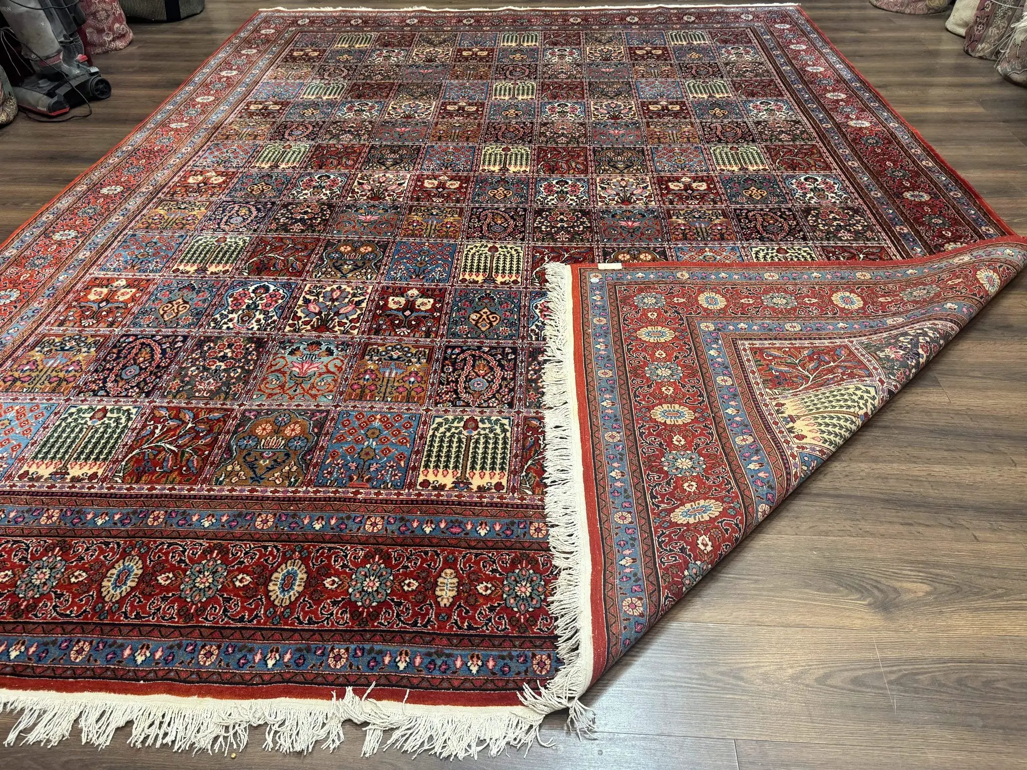 Wonderful Persian Qum Rug 10x13, Panel Design, Fine 260 KPSI, Signed, Red Multicolor by Jewel Rugs