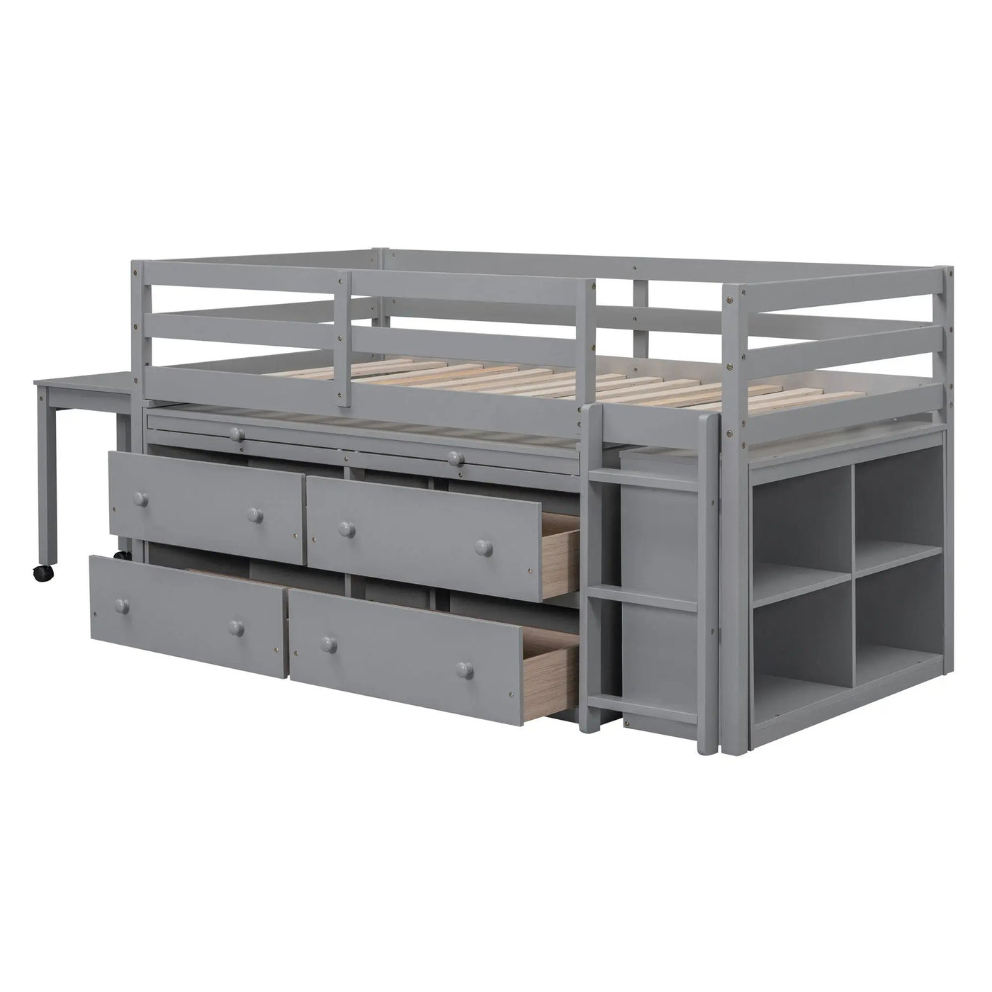 Loft Bed With Retractable Writing Desk And 4 Drawers, With Lateral Portable Desk And Shelves by Unique Piece Furniture