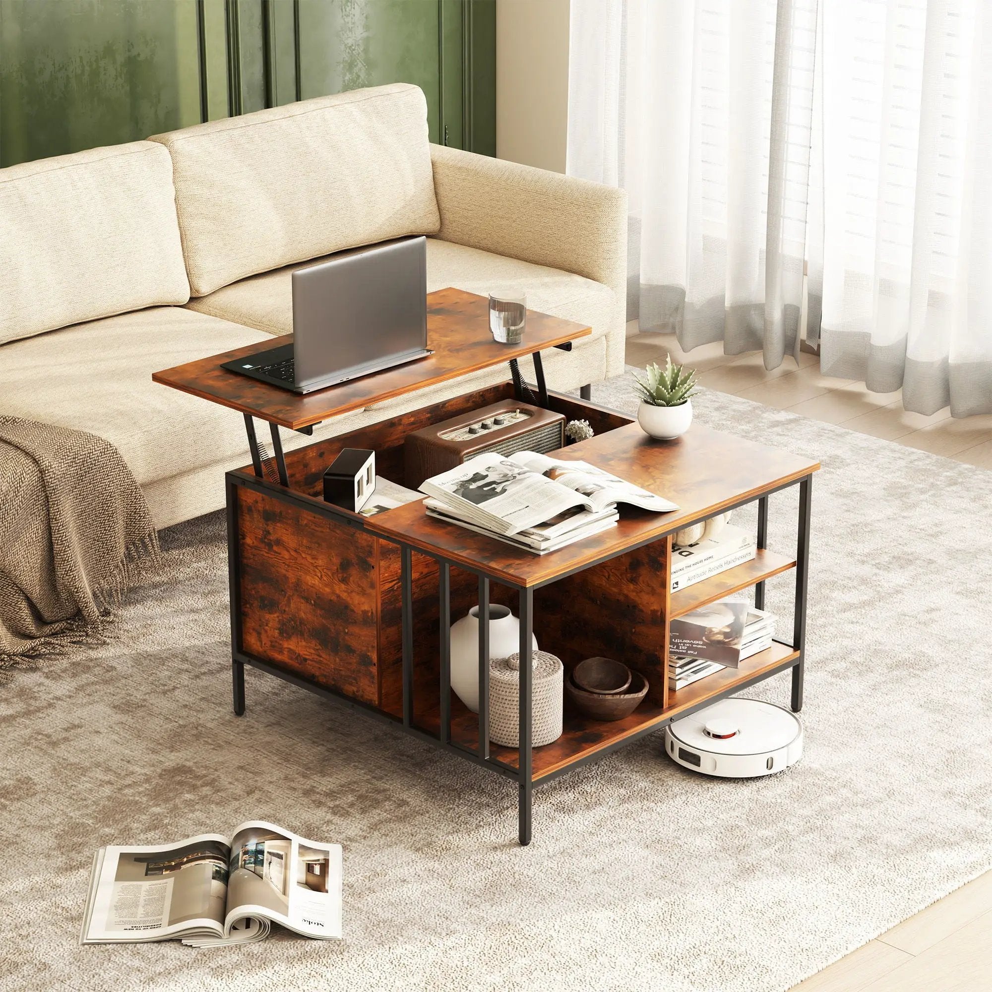Lift Top Coffee Table With Storage Adjustable Height - Black by Unique Piece Furniture