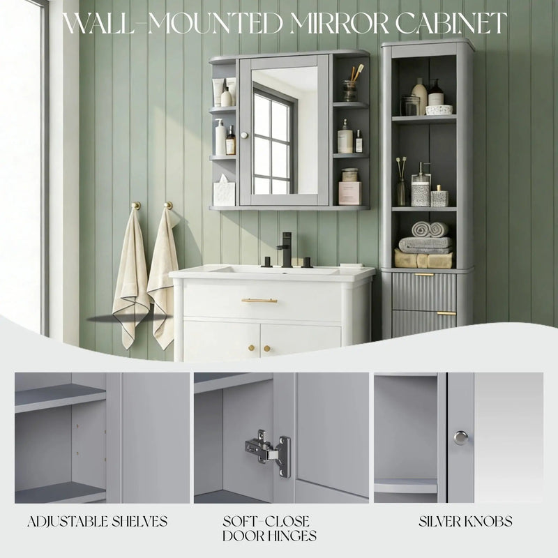 Bathroom Wall Storage Cabinet With Mirror And Adjustable Shelf, 6 Open Shelves by HouseOfZazla