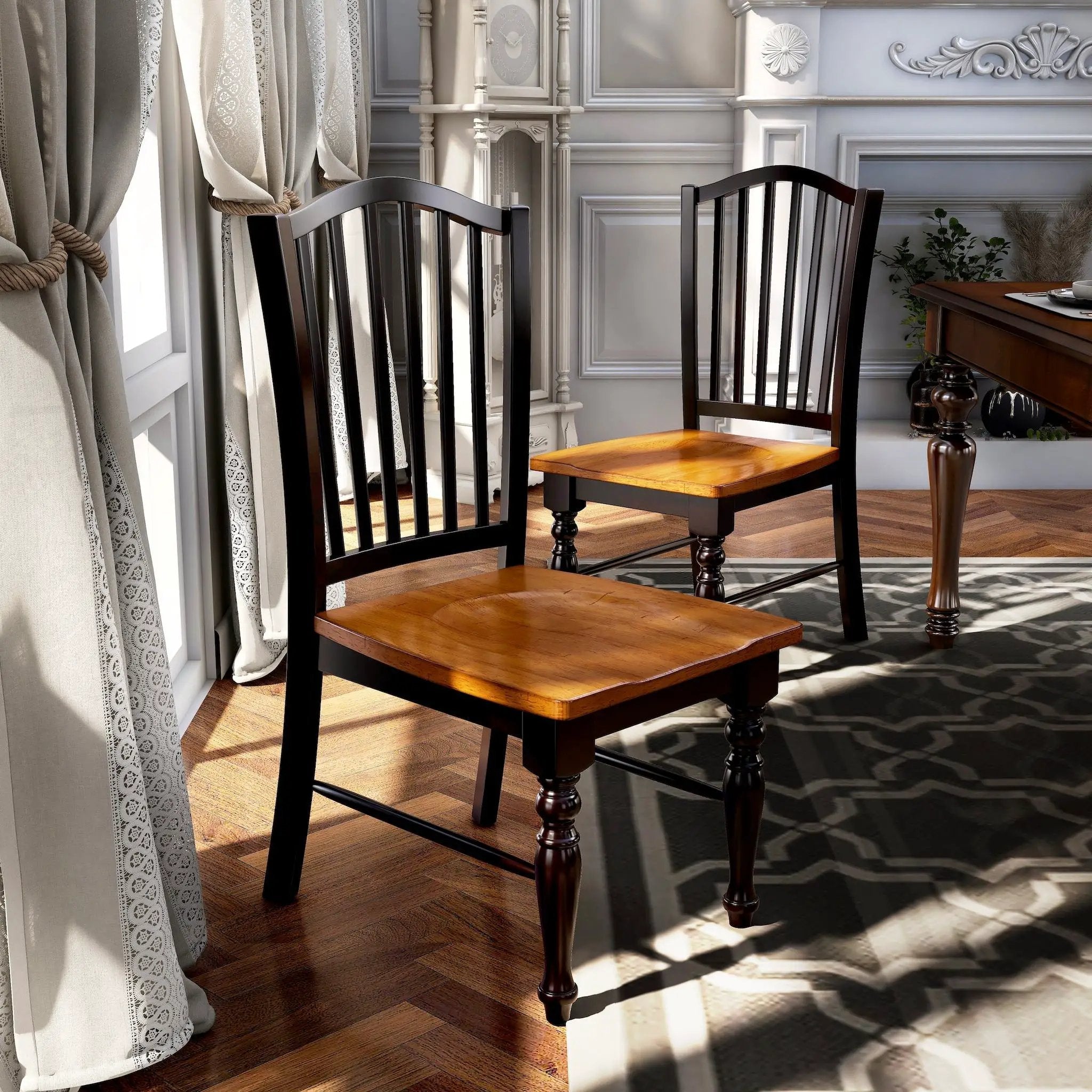 Dining Side Chairs (Set of 2) - Black / Oak by HouseOfZazla