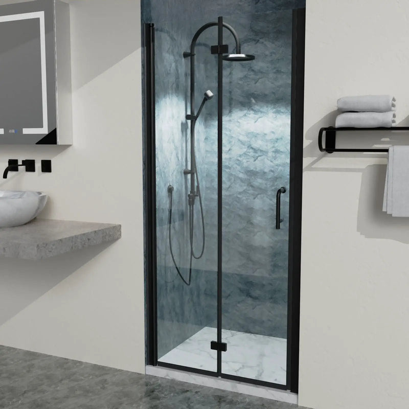 Bi-Fold Semi-Frameless Shower Doors In Matte With Clear Glass by HouseOfZazla