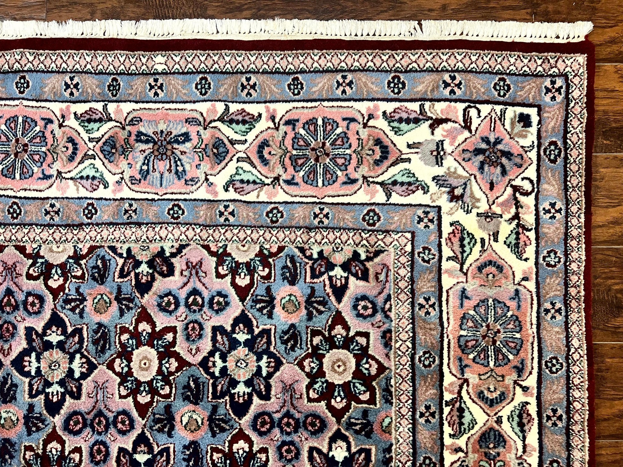 Indo Persian Rug 8x10, Repeated Allover Pattern, Navy Blue Ivory, Handmade Vintage Wool Carpet by Jewel Rugs