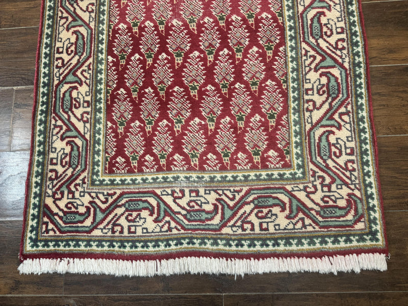Persian Tabriz Runner Rug 3x16, Paisley Boteh Design, Red and Cream, Rug for Hallway, 16ft Wool Runner by Jewel Rugs