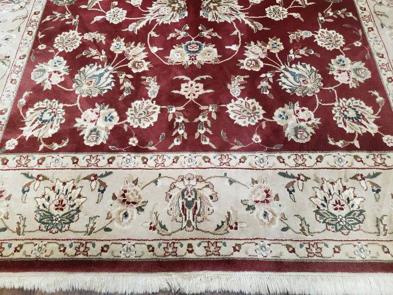 Vintage Traditional Oriental Area Rug, Hand-Knotted, Wool & Silk Accents, Maroon Red and Beige, 6x9 Carpet, 5' 9" x 9' by Jewel Rugs