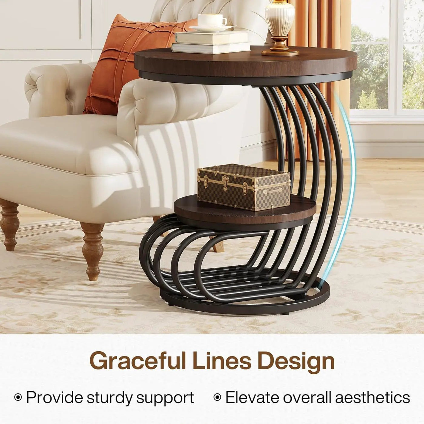 Round Vintage End Table With 2 Tier Storage by HouseOfZazla