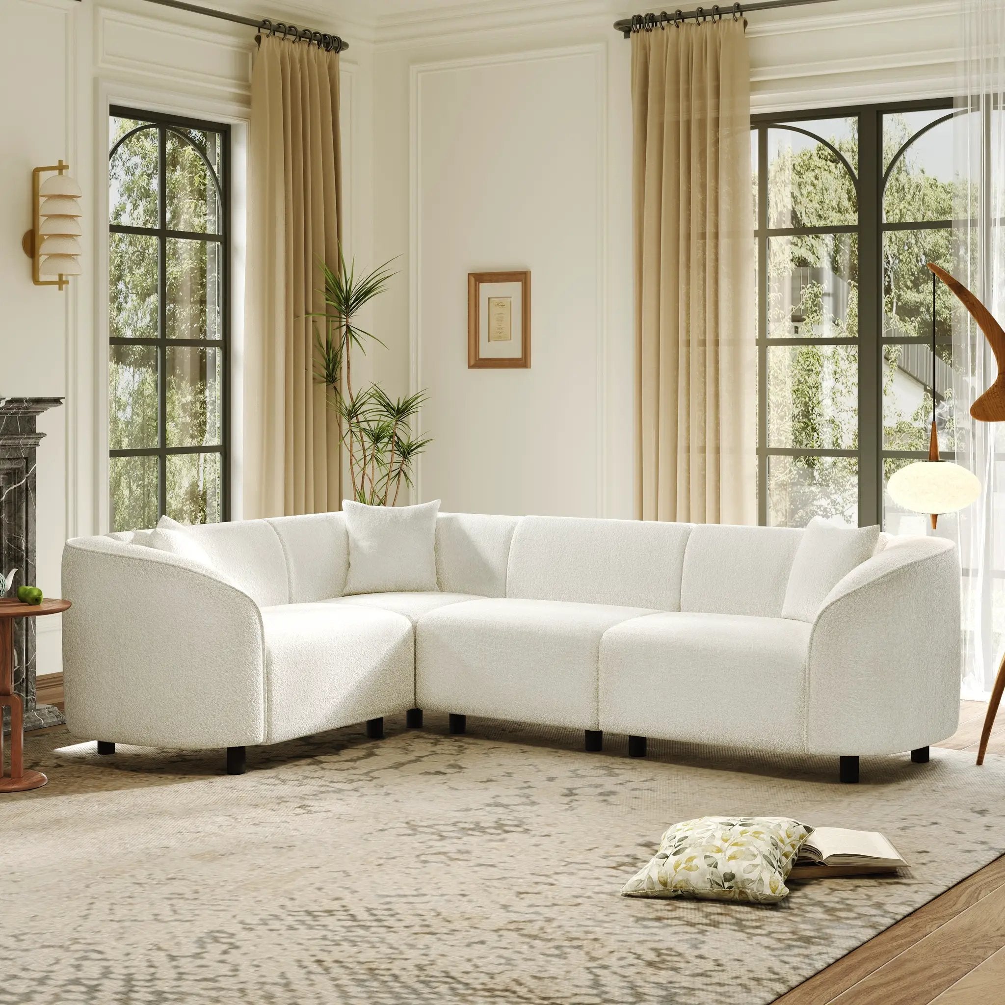 104" L-Shaped Curved Contemporary Sectional Sofa in Beige by HouseOfZazla