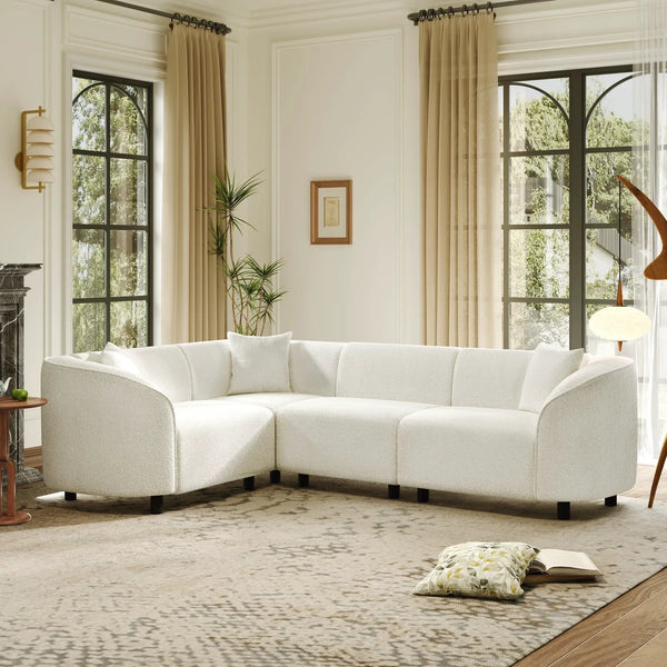 104" L-Shaped Curved Contemporary Sectional Sofa in Beige