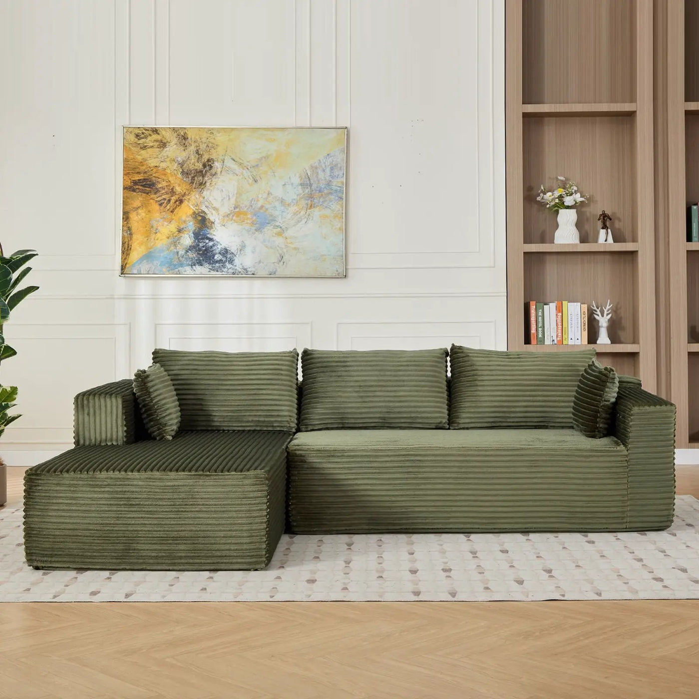 Compression Sectional Couch With Comfy Chaise, Boneless L Shape Sofa With Deep Seat by HouseOfZazla